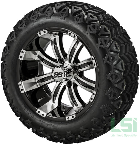 14X7 Black & Machined Casino Wheel On 23X10-14 Trail 14 Lifted Assembly