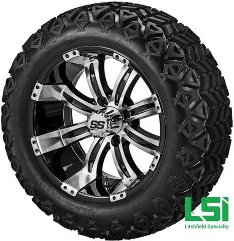 14X7 Black & Machined Casino Wheel On 23X10-14 Trail 14 Lifted Assembly