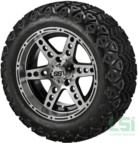 14X7 Black & Machined Chaos Wheel On 23X10-14 Trail 14 Lifted Assembly
