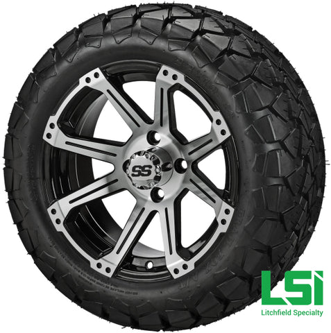 14X7 Black & Machined Rampage Wheel On 22X10-14 Trail Fox 14 Lifted Assembly