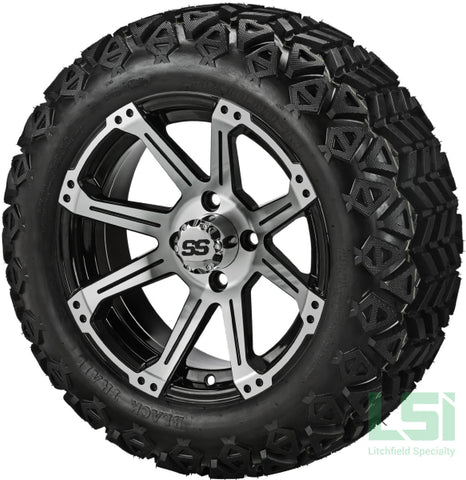 14X7 Black & Machined Rampage Wheel On 23X10-14 Trail 14 Lifted Assembly
