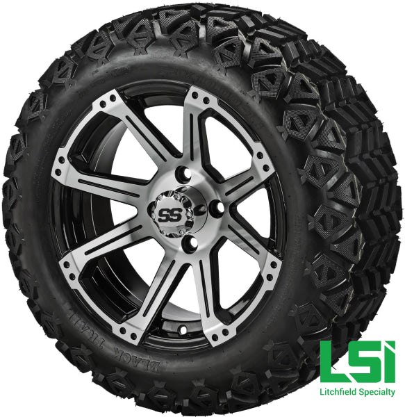 14X7 Black & Machined Rampage Wheel On 23X10-14 Trail 14 Lifted Assembly