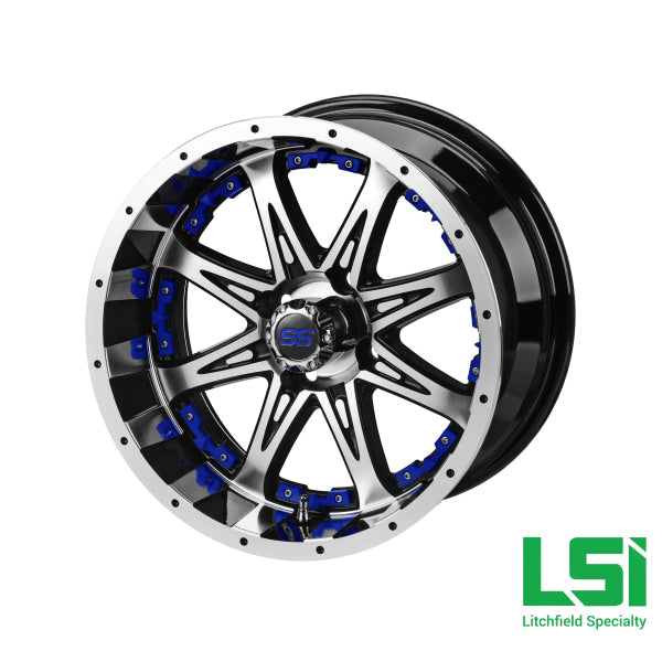 14X7 Black & Machined Revenge Wheel W/blue Inserts - 14