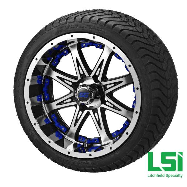 14X7 Black/machined Revenge Wheel W/blue Inserts On 215/35-14 Lsi Elite Tire/wheel Assembly