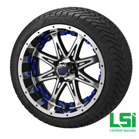 14X7 Black/machined Revenge Wheel W/blue Inserts On 215/35-14 Lsi Elite Tire/wheel Assembly