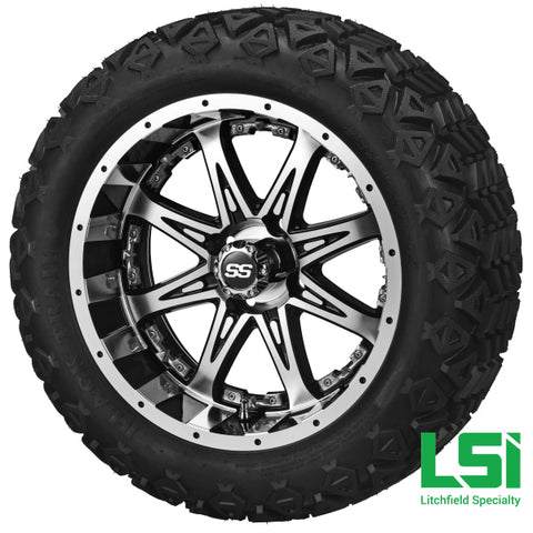 14X7 Black & Machined Revenge Wheel W/chrome Inserts On 23X10-14 Trail 14 Lifted Assembly