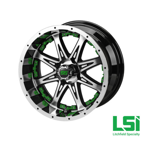 14X7 Black & Machined Revenge Wheel W/green Inserts - 14