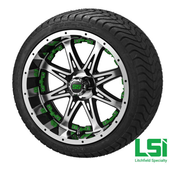 14X7 Black/machined Revenge Wheel W/green Inserts On 215/35-14 Lsi Elite Tire/wheel Assembly