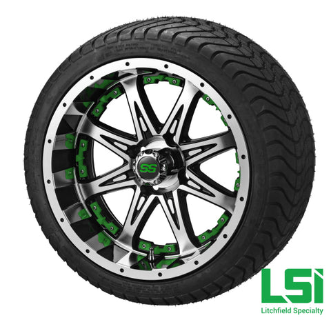 14X7 Black/machined Revenge Wheel W/green Inserts On 215/35-14 Lsi Elite Tire/wheel Assembly