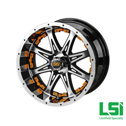 14X7 Black & Machined Revenge Wheel W/orange Inserts - 14