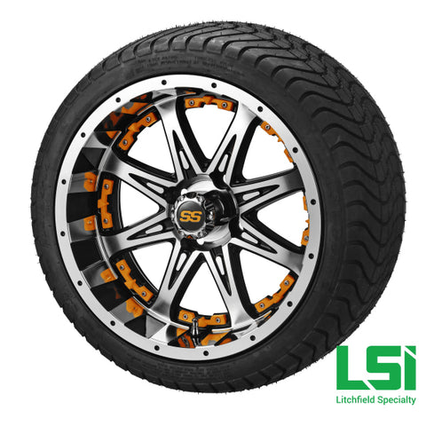 14X7 Black/machined Revenge Wheel W/orange Inserts On 215/35-14 Lsi Elite Tire/wheel Assembly