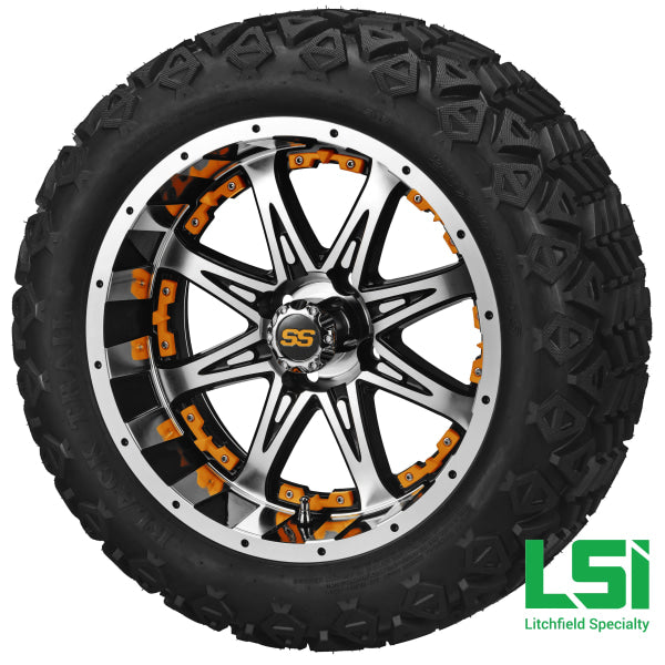 14X7 Black & Machined Revenge Wheel W/orange Inserts On 23X10-14 Trail 14 Lifted Assembly