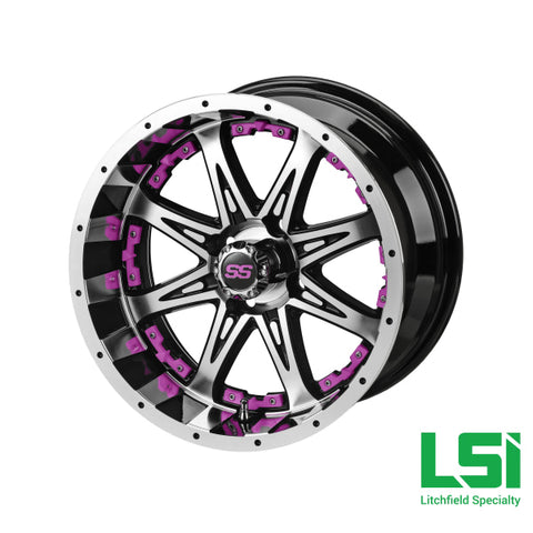 14X7 Black & Machined Revenge Wheel W/pink Inserts - 14