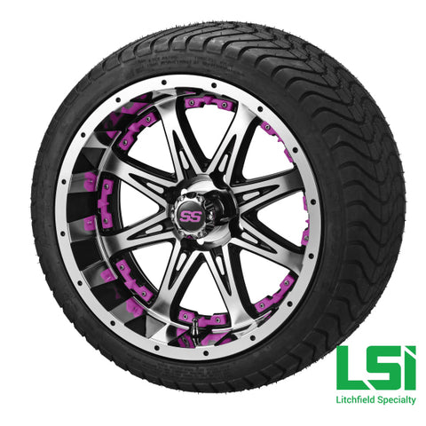 14X7 Black/machined Revenge Wheel W/pink Inserts On 215/35-14 Lsi Elite Tire/wheel Assembly