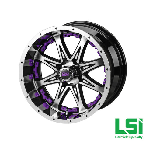 14X7 Black & Machined Revenge Wheel W/purple Inserts - 14
