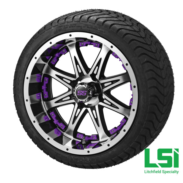 14X7 Black/machined Revenge Wheel W/purple Inserts On 215/35-14 Lsi Elite Tire/wheel Assembly
