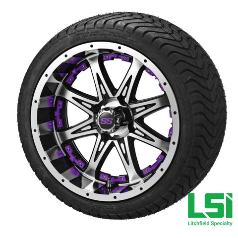14X7 Black/machined Revenge Wheel W/purple Inserts On 215/35-14 Lsi Elite Tire/wheel Assembly