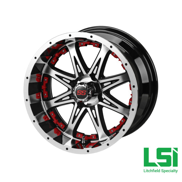 14X7 Black & Machined Revenge Wheel W/red Inserts - 14