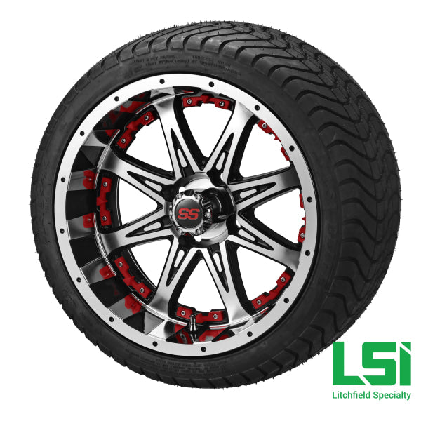 14X7 Black/machined Revenge Wheel W/red Inserts On 215/35-14 Lsi Elite Tire/wheel Assembly