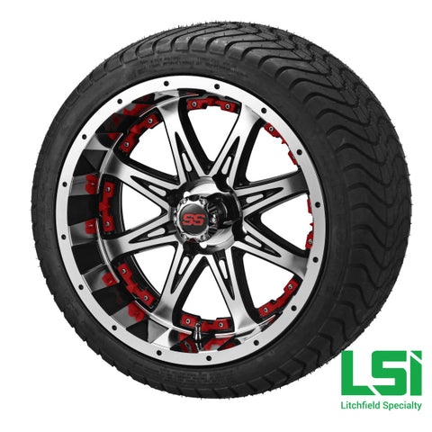 14X7 Black/machined Revenge Wheel W/red Inserts On 215/35-14 Lsi Elite Tire/wheel Assembly