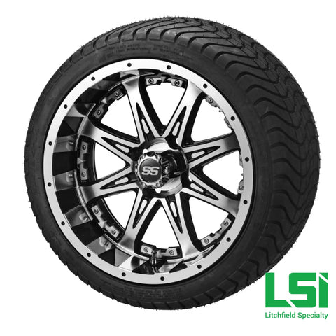 14X7 Black/machined Revenge Wheel W/silver Inserts On 215/35-14 Lsi Elite Tire/wheel Assembly