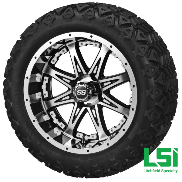 14X7 Black & Machined Revenge Wheel W/white Inserts On 23X10-14 Trail 14 Lifted Assembly
