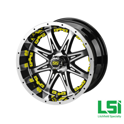 14X7 Black & Machined Revenge Wheel W/yellow Inserts - 14