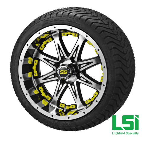 14X7 Black/machined Revenge Wheel W/yellow Inserts On 215/35-14 Lsi Elite Tire/wheel Assembly