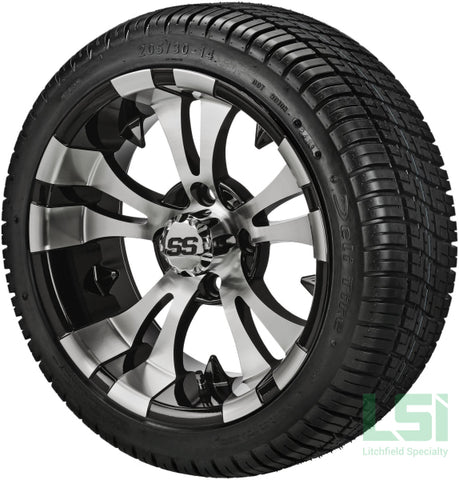14X7 Black & Machined Warlock Wheel On 205/30-14 Deli Tire 14 Low Profile Assembly