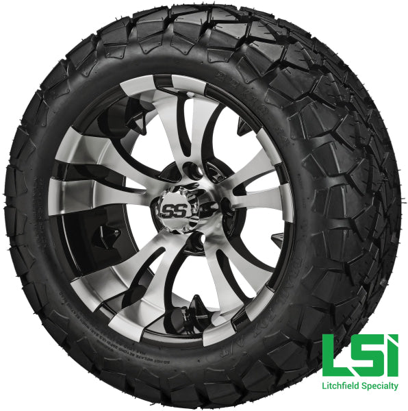 14X7 Black & Machined Warlock Wheel On 22X10-14 Trail Fox 14 Lifted Assembly
