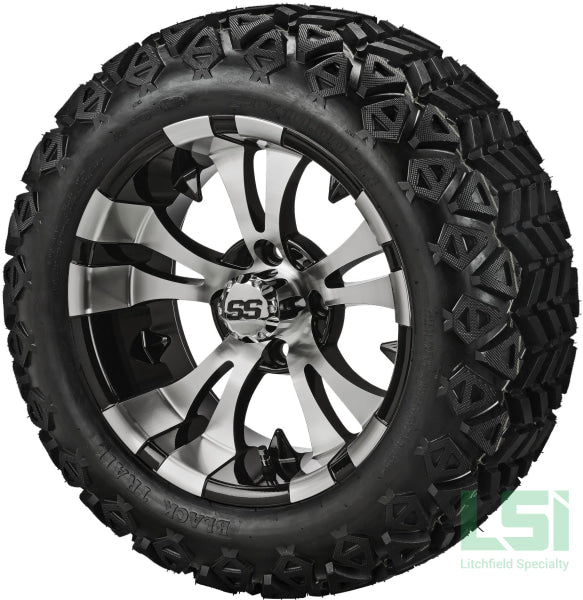 14X7 Black & Machined Warlock Wheel On 23X10-14 Trail 14 Lifted Assembly