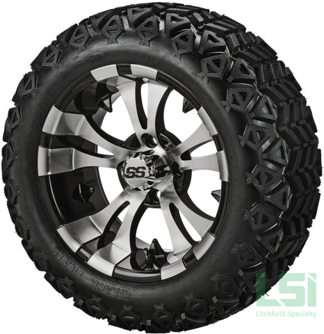 14X7 Black & Machined Warlock Wheel On 23X10-14 Trail 14 Lifted Assembly
