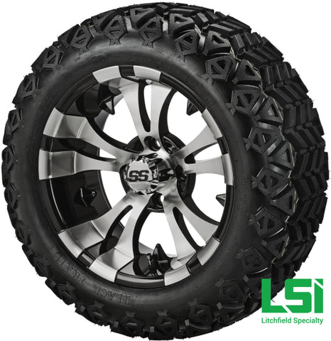 14X7 Black & Machined Warlock Wheel On 23X10-14 Trail 14 Lifted Assembly