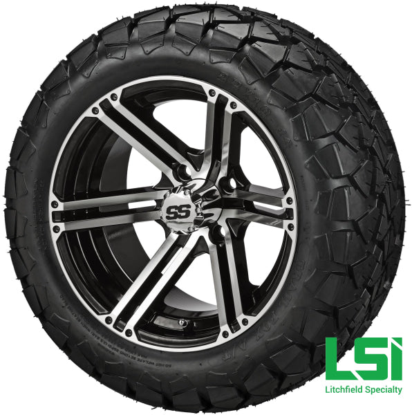 14X7 Black & Machined Yukon Wheel On 22X10-14 Trail Fox 14 Lifted Assembly