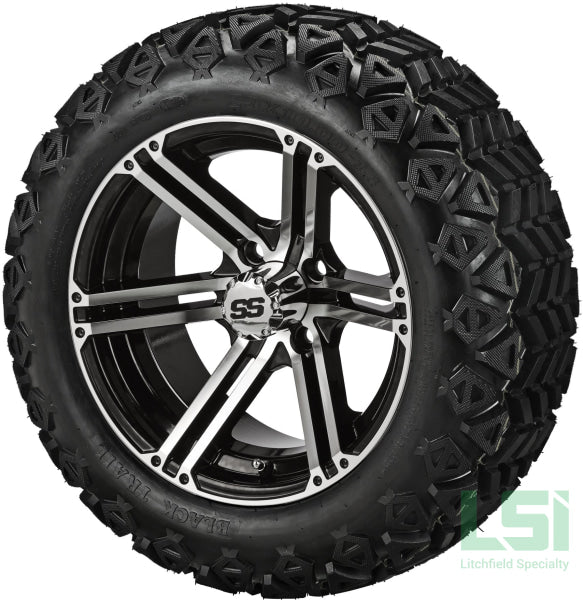 14X7 Black & Machined Yukon Wheel On 23X10-14 Trail 14 Lifted Assembly