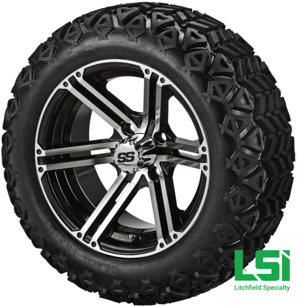 14X7 Black & Machined Yukon Wheel On 23X10-14 Trail 14 Lifted Assembly