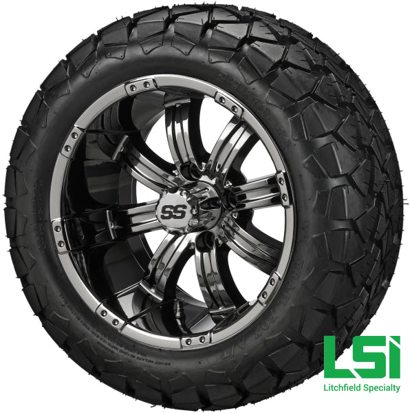 14X7 Black Mirror Casino Wheel On 22X10-14 Trail Fox 14 Lifted Assembly