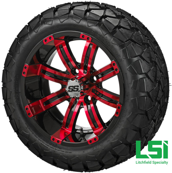 14X7 Black & Red Casino Wheel On 22X10-14 Trail Fox 14 Lifted Assembly