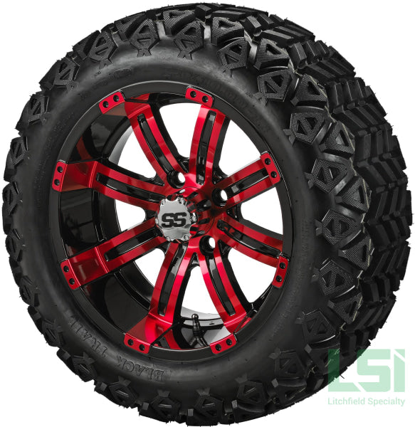 14X7 Black & Red Casino Wheel On 23X10-14 Trail 14 Lifted Assembly