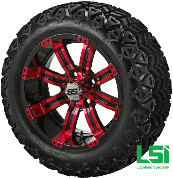 14X7 Black & Red Casino Wheel On 23X10-14 Trail 14 Lifted Assembly