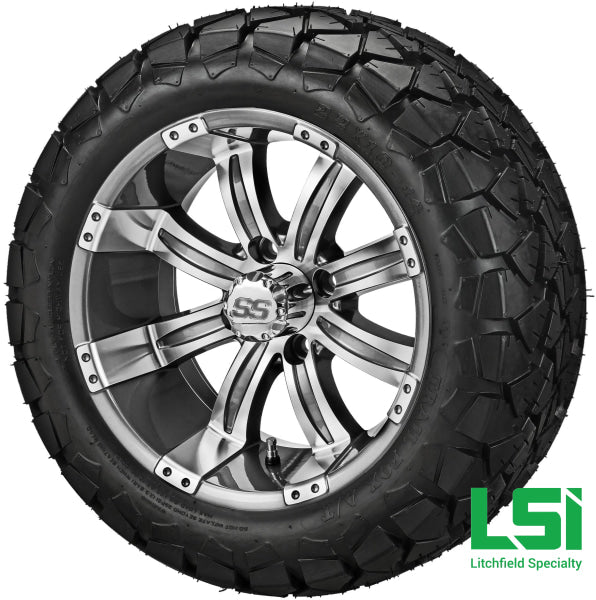 14X7 Gun Metal Gray & Machined Casino Wheel On 22X10-14 Trail Fox 14 Lifted Assembly