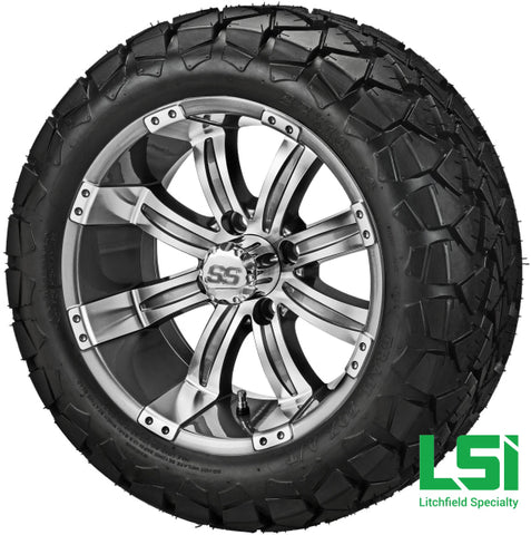 14X7 Gun Metal Gray & Machined Casino Wheel On 22X10-14 Trail Fox 14 Lifted Assembly