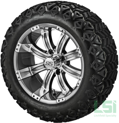 14X7 Gun Metal Gray & Machined Casino Wheel On 23X10-14 Black Trail 14 Lifted Assembly