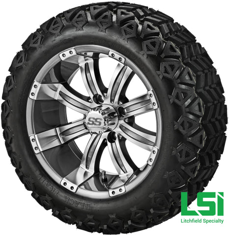 14X7 Gun Metal Gray & Machined Casino Wheel On 23X10-14 Black Trail 14 Lifted Assembly
