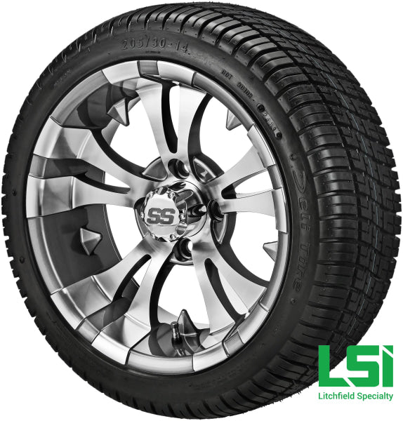 14X7 Gun Metal Gray & Machined Warlock Wheel On 205/30-14 Deli Tire 14 Low Profile Assembly