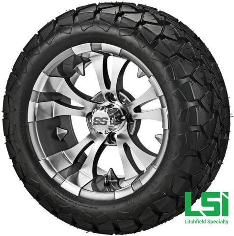 14X7 Gun Metal Gray & Machined Warlock Wheel On 22X10-14 Trail Fox 14 Lifted Assembly