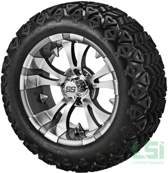 14X7 Gun Metal Gray & Machined Warlock Wheel On 23X10-14 Black Trail 14 Lifted Assembly