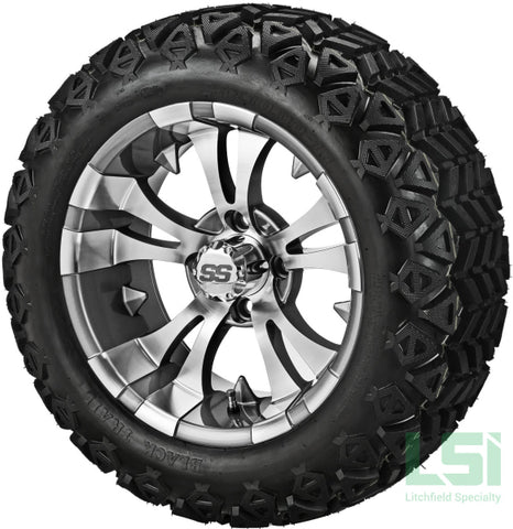 14X7 Gun Metal Gray & Machined Warlock Wheel On 23X10-14 Black Trail 14 Lifted Assembly
