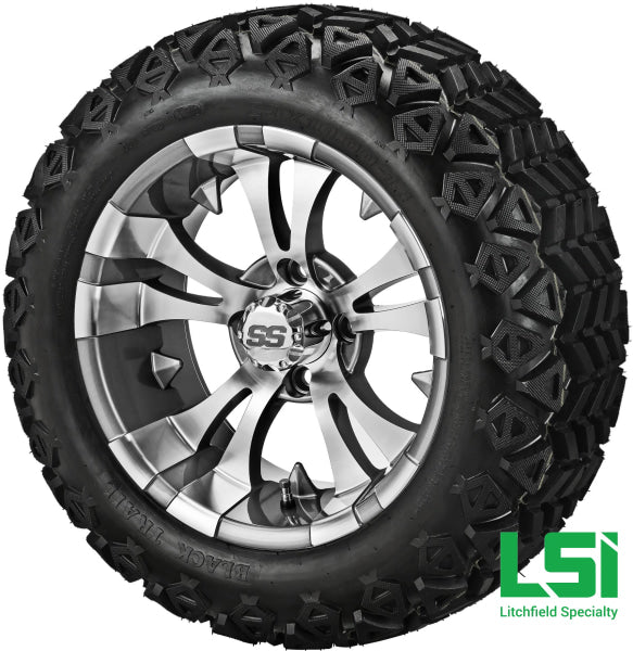 14X7 Gun Metal Gray & Machined Warlock Wheel On 23X10-14 Black Trail 14 Lifted Assembly