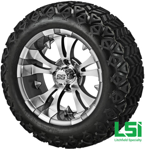 14X7 Gun Metal Gray & Machined Warlock Wheel On 23X10-14 Black Trail 14 Lifted Assembly